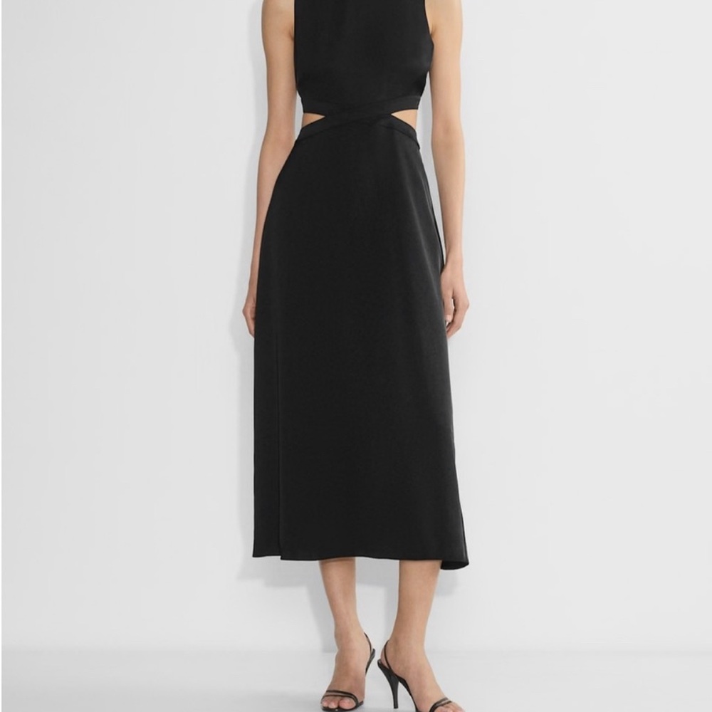 Aritzia Cella Satin Black Midi Dress